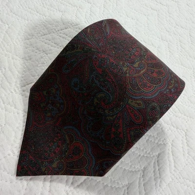 Valentino Pietro Mens 100% Silk Tie Burgundy Blue Gold Paisley Classic Necktie - Image 1 of 4