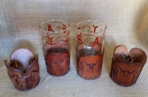 De Colección Libbey Bamco Niños Western Longhorn Vaquero 2 Vasos 4 Mangas de Cuero Herramientas - Imagen 1 de 8
