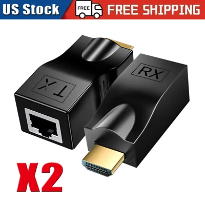 4K 1080P HDMI Extender to RJ45 Over Cat 5e/6 Network LAN Ethernet Adapter 2PCS - Image 1 of 4