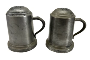 Vintage Web Pewter Salt & Pepper Shaker Set Mini Mug w Handle Rustic Patina - Picture 1 of 8