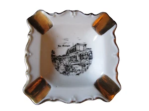 VINTAGE BAD  KISSINGEN  CIGAR ASHTRAY MADE IN GERMANY 3.5" WHITE BLACK GOLD - Picture 1 of 9