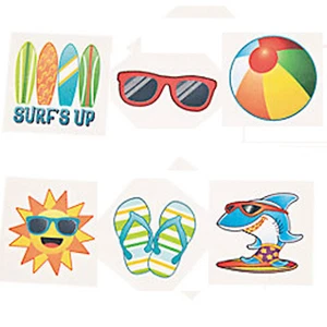 Beach Party Tattoos Temporary Tattoo Kids Sun Fun Favours Pk of 36 Free Postage - Picture 1 of 3