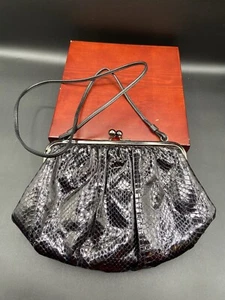 Lyrella Real Snakeskin Purse NWT Leather Lined Black VTG Whimsigoth Grunge - Picture 1 of 12