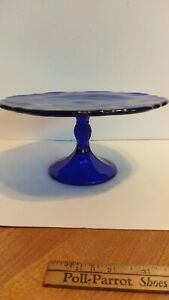 Mosser Cobalt Blue Glass Inverted Thistle Cake Plate Pedestal Stand USA Stamped