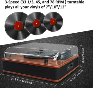 Record Player Turntable with Speakers for Vinyl Records, Vintage Bluetooth Be... - Picture 1 of 1