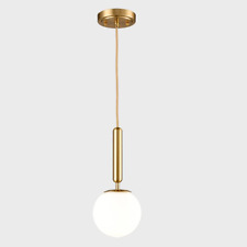 EUL Mid Century Modern Globe Pendant Light Opal Glass Hanging Light Fixture Gold