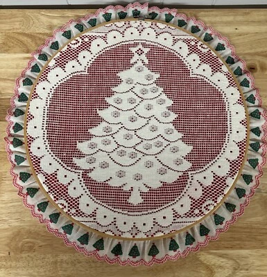 Vintage Completed Christmas Tree 14” Embroidery Hoop Wall Hanging Picture - Image 1 of 4