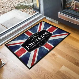Personalised Union Jack Flag Black Beer label Bar Door mat 60 x 40 cm room mat - Picture 1 of 2