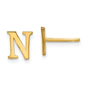 925 Sterling Silver Gold Plated Letter N Initial Stud Earrings - Picture 1 of 4