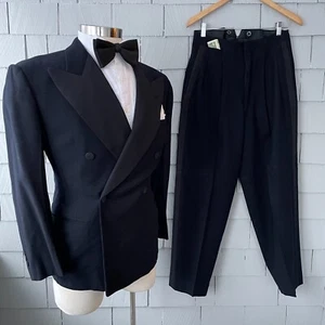 30s 40s Vintage Varsity Row Wool Double Breasted Faille Lapel Tuxedo Size 39S - Picture 1 of 15