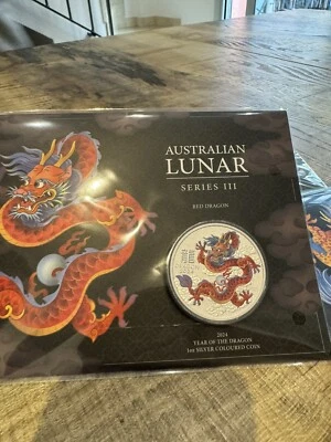 2024 LUNAR III YEAR OF THE DRAGON  COLORIZED 3 OZ SILVER 999.9 - Imagen 1 de 3