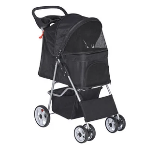 Dog Stroller Pet Travel Carriage w/Foldable Carrier Cart &Cup Holder 4 Wheeler - Picture 1 of 24