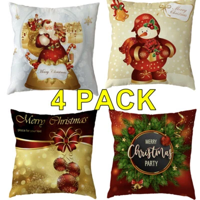 4pcs Christmas Cushion Covers Throw Sofa Pillow Covers Home Decor Winter Vintage - Image 1 of 4