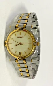 Gucci Watch 9000M Two Tone Vintage New Battery Unisex Swiss Made - Picture 1 of 13