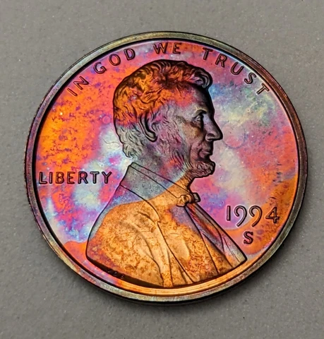 1994 S Proof LINCOLN CENT Monster Rainbow Toned Cover