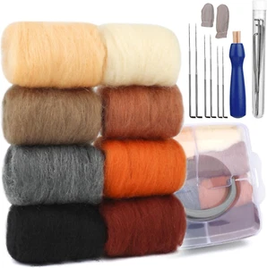 Needle Felting Kit, Needle Felting Starter Kit, 8 Colors Wool Roving Yarn with W - Picture 1 of 12