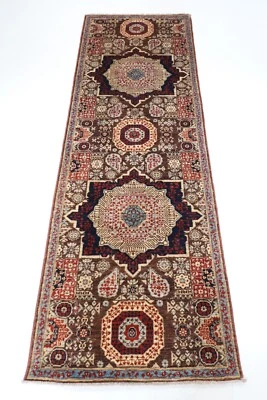 8 ft Hallway mamluk Brown Runner Rug Afghan Hand Knotted veg Dye Wool Rug - Image 1 of 4