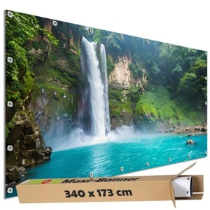 Garten Sichtschutz Plane PVC Bauzaunblende Dekobanner Motiv Wasserfall Tropensee - Bild 1 von 12