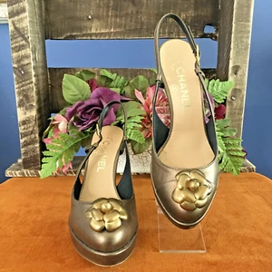 CHANEL Platform Slingback Heels - Size 6 1/2 - Picture 1 of 10
