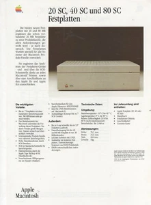 ITHistory (1987) APPLE Datenblatt: Festplatten 20SC 40SC 80SC (Deutsch) Q - Bild 1 von 1