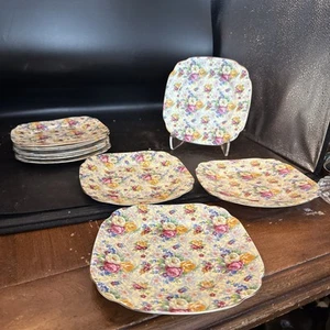 Royal Albert Rosetime Set Of 11 Square Salad Plates 8 In - Picture 1 of 12