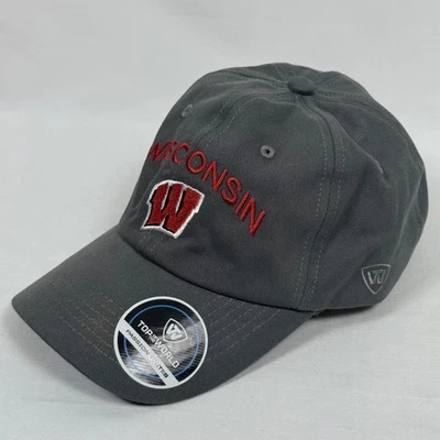 Gorra ajustable Wisconsin Badgers Top of the World gris roja bordada Foto 1 de 4