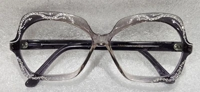 1960-е НОВАЯ ФРАНЦИЯ Дымчатые Прозрачные Оправы для Очков Серебряные с Заклепками Прозрачные Стразы - Изображение 1 из 4