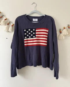 Old Navy American Flag Volcanic Glass Open Knit Pullover Sweater Novalty Preppy - Picture 1 of 7