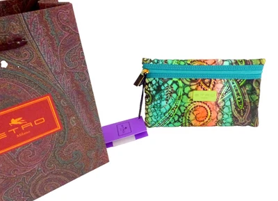 Etro Pouch Fabric Etro Multicolor Green Make Up Case Phone Bag NWT - Image 1 of 4