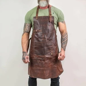 New Welding 100% Work Apron Brown Butcher Woodworking Chef Leather Blacksmith - Picture 1 of 12