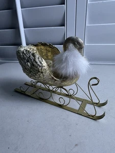 Vintage Swan Christmas Sleigh Strong Plastic Gold Decor 13" Made in Taiwan - Picture 1 of 7