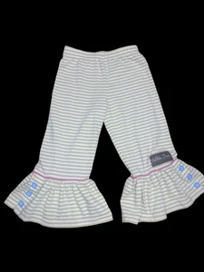 Girls Matilda Jane Big Ruffle Pants Bottoms Sz 4 Stripe Green white - Picture 1 of 5