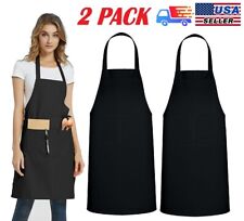 2Pcs Waterproof Chef Apron Black Catering Cooking Kitchen Butcher with 2 Pocket