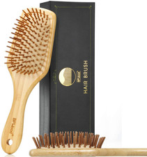 Spazzola Capelli in Legno Uomo Donna Setole in Bambù Antistatica Scioglie Nodi