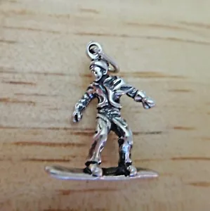 Dije de esquí de nieve snowboard plata esterlina 3D 20x19 mm - Imagen 1 de 4