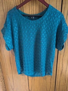 Neu mit Etikett Forever 21 Large türkis strukturiertes kurzärmliges Shirt - Bild 1 von 3