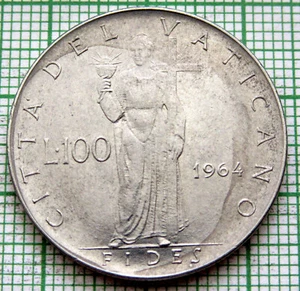 VATICAN PAVLVS PAUL VI 1964 100 LIRE Fides - Roman Goddess of Trust, STEEL UNC - Picture 1 of 6