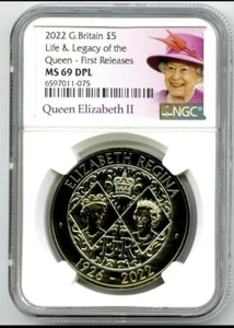 2022 GREAT BRITAIN 5PD NGC MS69 DPL QUEEN ELIZABETH LIFE AND LEGACY - FR - Picture 1 of 2