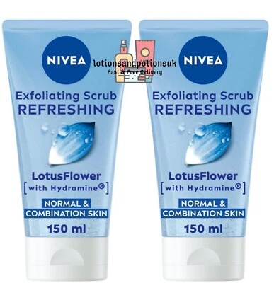 2 X Nivea Refreshing Exfoliating Face Scrub  Lotus Flower with Hydramine 150ml - Image 1 of 3