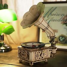 ROKR Hands Craft Vintage Gramophone DIY 3D Wooden Puzzle Music Box Model Kit