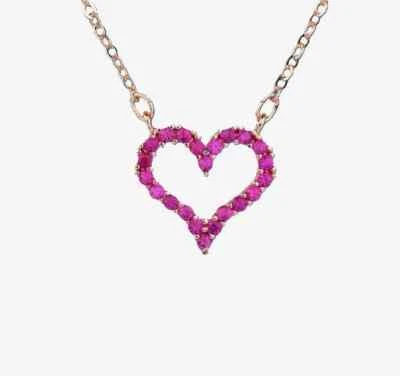 Ruby Heart Shape 5/8'' Pendant  Rose Gold Plated  18" Chain Gemstone - Image 1 of 2