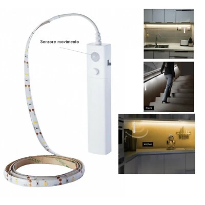 Striscia LED batteria con sensore movimento luce per armadio mobili cucina PIR   - Immagine 1 di 4