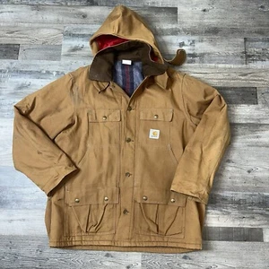 Vintage Carhartt Blanket Lined Hunting Barn Chore Coat Jacket Game Pouch Size L - Bild 1 von 12