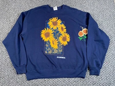 Sudadera De Colección Años 90 Gráfico Girasol Adulto XL Azul Oscuro Etiqueta Florida Hanes Foto 1 de 4