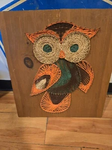 Vintage Nail Art String Art Owl Burnt Orange 19x20.5 Inches - Picture 1 of 3
