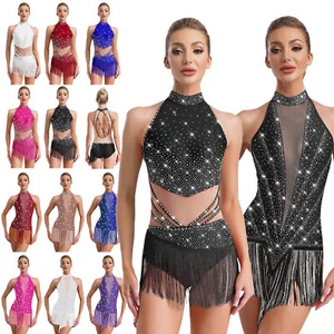 EE. UU.~ Mujeres Brillante Estrás Malla Body Moderno Jazz Salón Baile Latino Vestido - Imagen 1 de 86