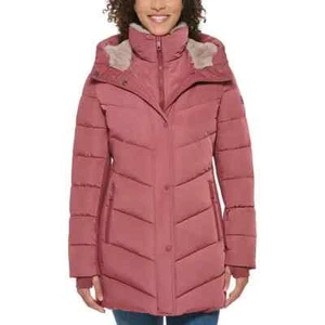 NWT Andrew Marc Women's Faux Fur Hooded Walker Jacket Rose Size M $180 7D060 - Picture 1 of 5