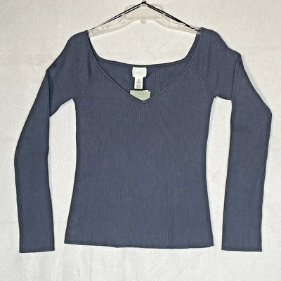 NUEVO CON ETIQUETAS H&M Top Mujer XL Azul Tejido Cottagecore Pullover Acanalado Coqueta Informal Trabajo Foto 1 de 4