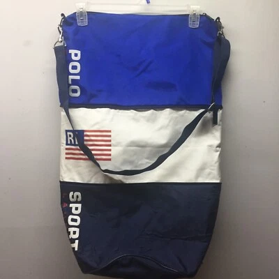 Bolso Deportivo Expandible Polo Ralph Lauren Vintage Años 90 Eslinga Lona Azul Blanco Foto 1 de 4