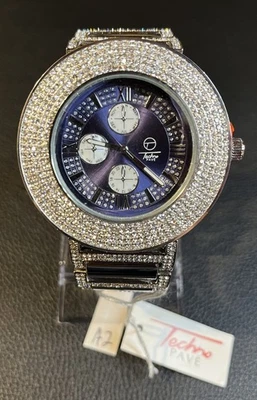 Reloj de pulsera Techno Pave para hombre 8323 25 mm correa de acero inoxidable incrustación de joyas Foto 1 de 4